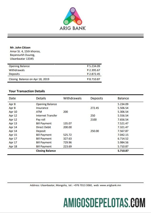 Exemplo de banco de origem da Mongólia